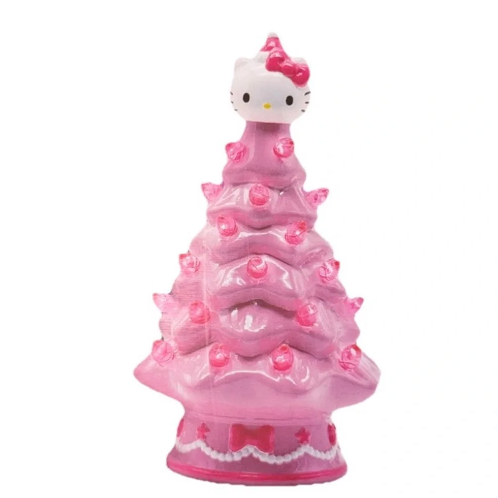 NIB Hello Kitty Ceramic Light-Up Christmas Tree Pink 6 Inches